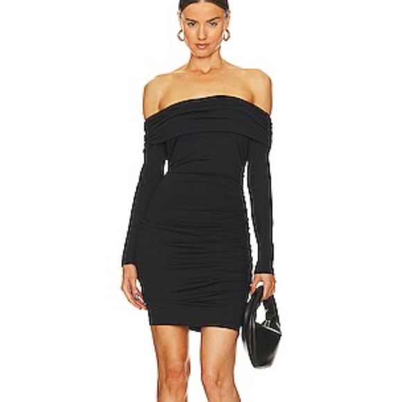 SUSANA MONACO Off The Shoulder Gathered Mini Dress in Black - Picture 1 of 5